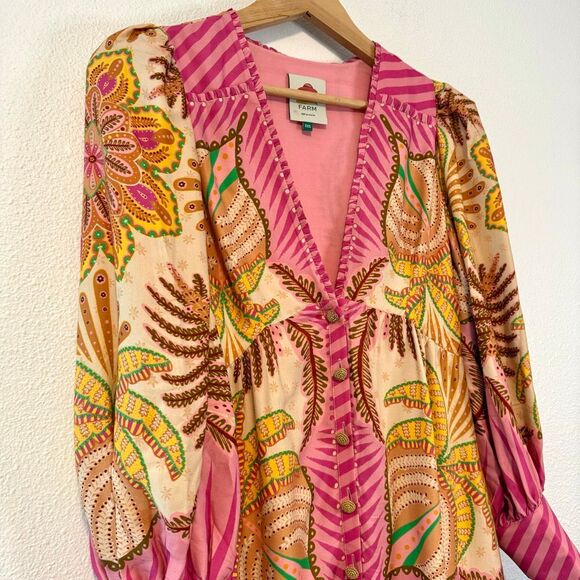 Farm Rio Palm Scarf Sand Mini Dress Size XXS - Picture 6 of 15